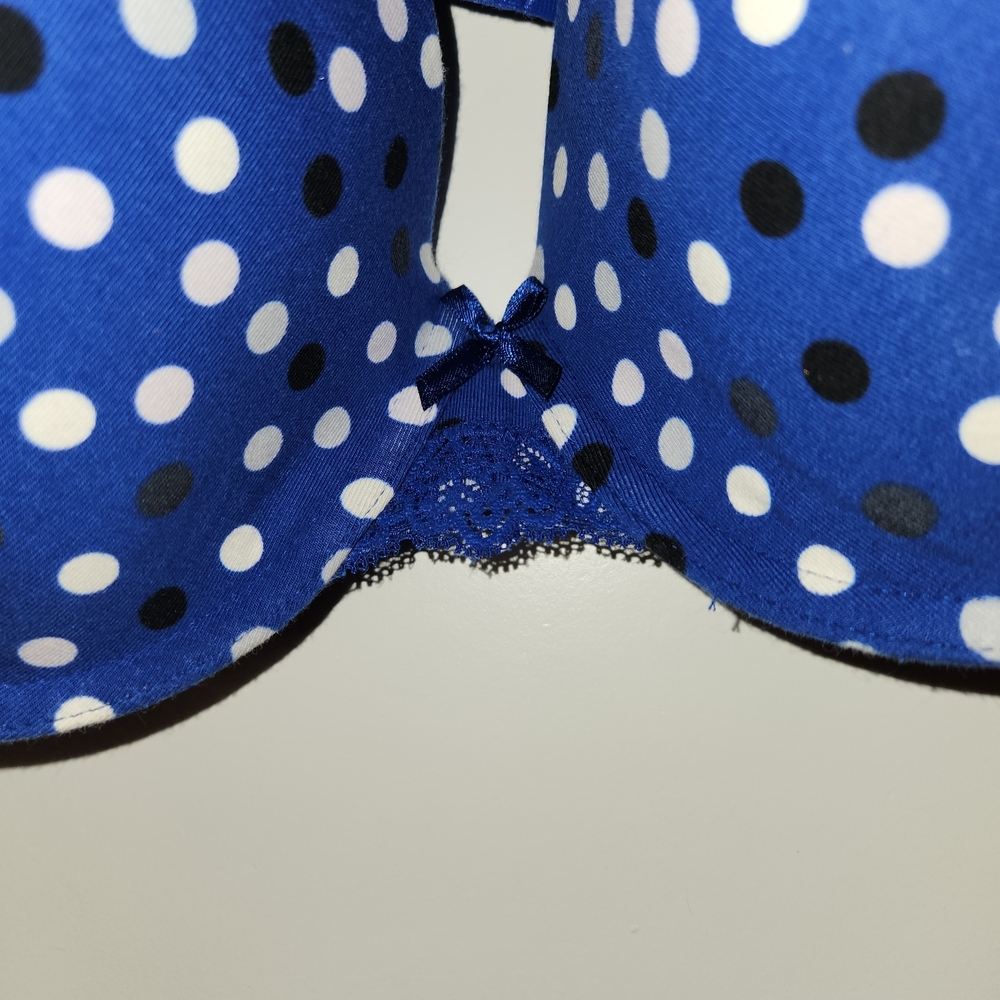 NWT Ambrielle Size 38D Blue/Black/White Polka Dot Underwire Bra Lace Organic - Picture 3 of 10